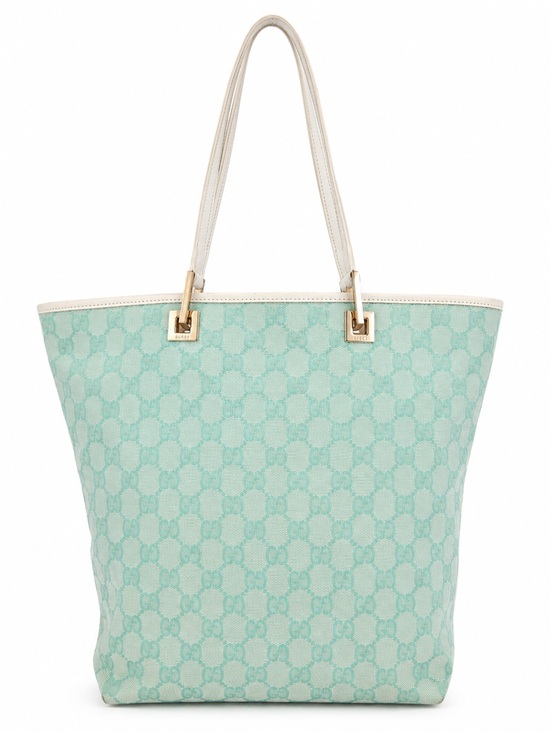Gucci Handbags - Gucci Mint Green GG Canvas Tote with White Trim